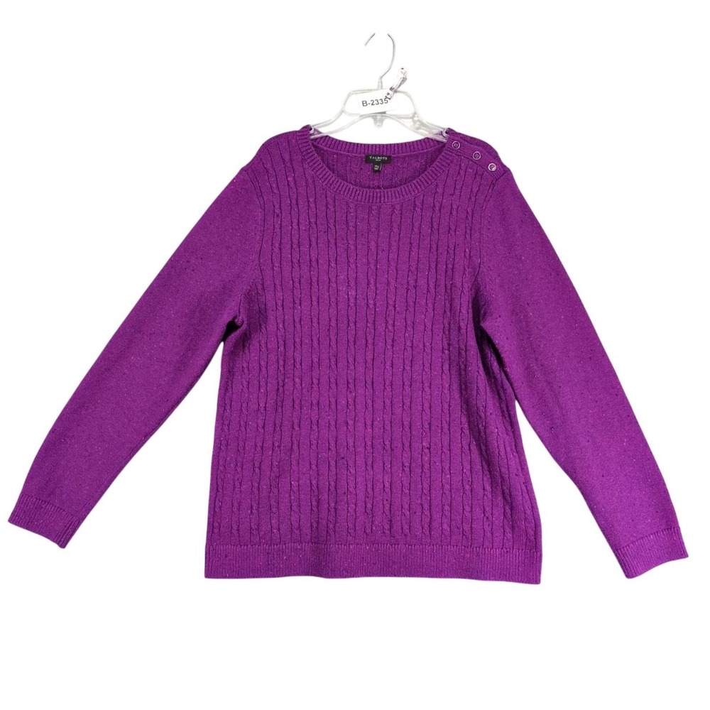 Talbots Purple Confetti Cable Knit Pullover Sweater Womens PXL Shoulder Buttons